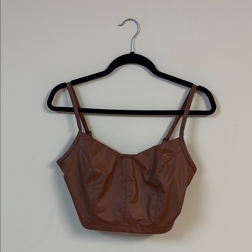 BNWT Offline by aerie Real Luxe Brown Sleeveless Fitted Crop Camisole size M - Picture 3 of 4